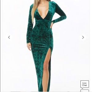Crushed velvet green maxi dress
